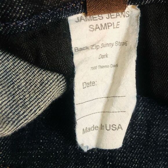 WOMENS JAMES JEANS DARK WASH BACK ZIP SKINNY STRAIGHT SAMPLE JEANS SIZE 25 MADE - Picture 2 of 10